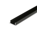 Black aluminum profile bar on white background.